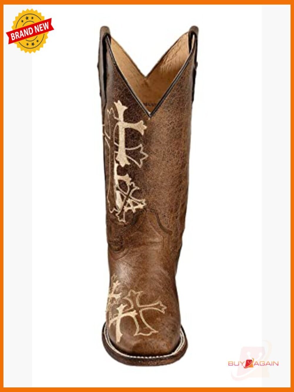 Distressed Leather Square Toe Embroidered Mid-Calf Boots - Picture 4 of 6